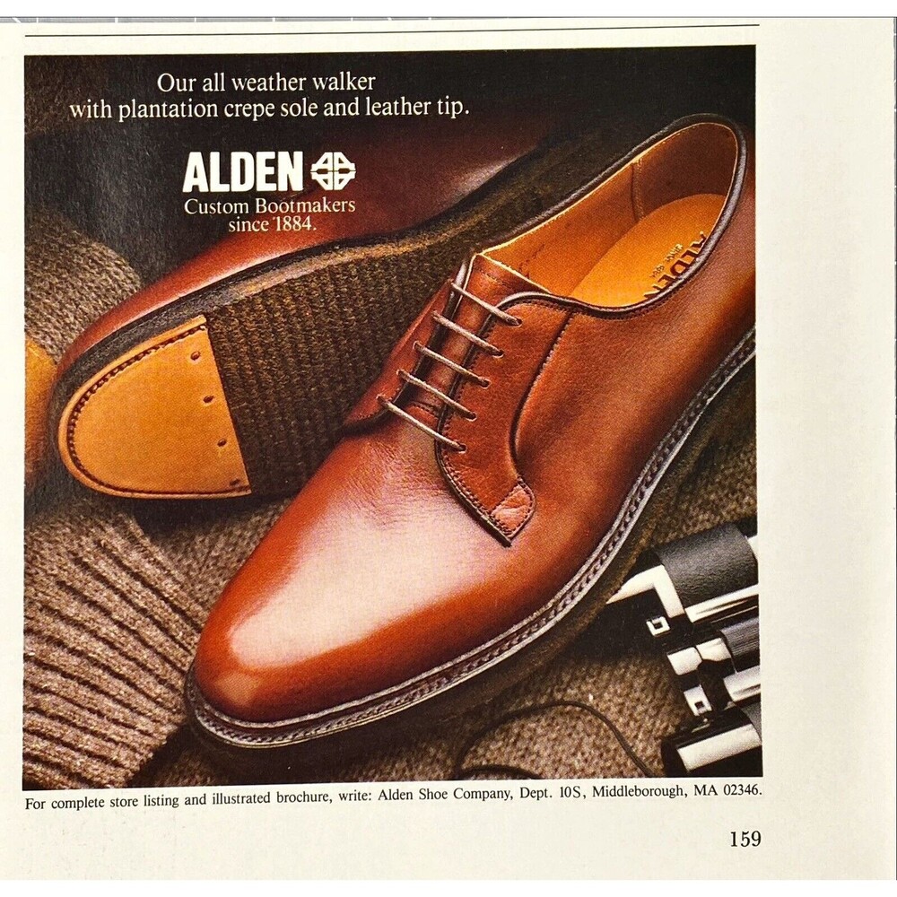 Alden Custom Bootmakers *Our all-weather walker crepe sole Vintage Print Ad 1986